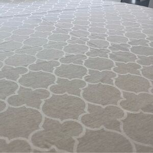 Linen Tablecloth with Cream Geometric Pattern, 54x120”